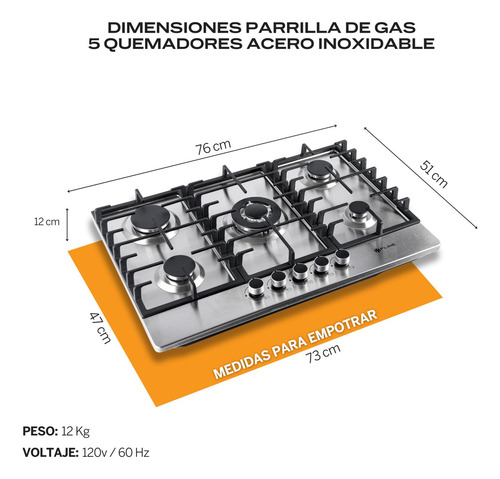 Combo Parrilla De Gas Y Campana Extractora 76 Cm | Ma5be76 Color Gris