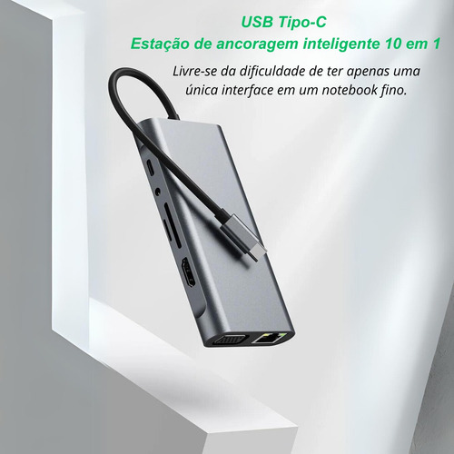 Hub Adaptador 10 Em 1 Tipo C Usb 3.0 Hdmi Rj45 Micro Sd Tf