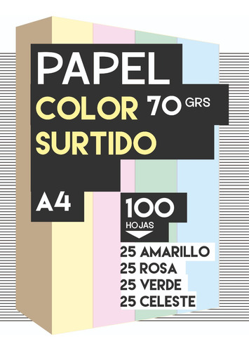 Papel Color Surtido A4 100 Hojas Papel Color Resma