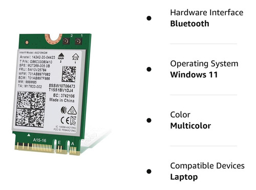Tarjeta Inalámbrica Wifi 6e Intel Ax210 Ngw Bluetooth 5.2