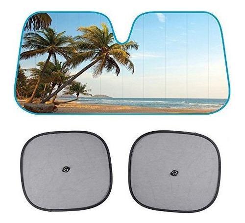 Palm Tree Beach Windshield Sun Shade Para Automovil Suv Tru