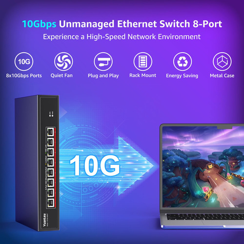 Switch Ethernet Yuanley De 8 Puertos 10g, 8 Puertos Rj45 De