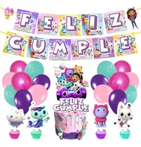 Comprar Set Globos+ Banderin+ Toppers Gabby S Dollhouse Feliz Cumple Lila Gabby's Dollhouse