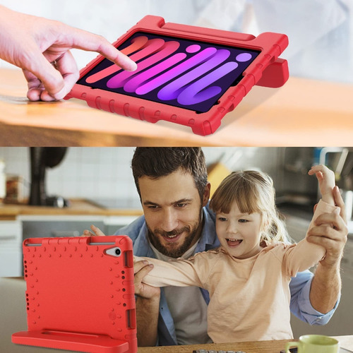 Funda Agarradera Uso Rudo Goma Niños Para iPad Mini 6 Color Rojo