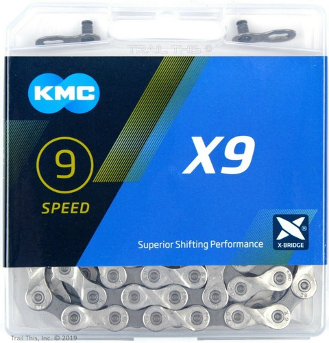 Corrente Kmc X9 Silver Prata 116 Elos 9v Shimano Mtb Speed