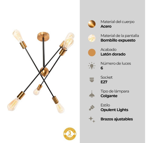 Lámpara De Techo Bronce 6 Luces E27 60w