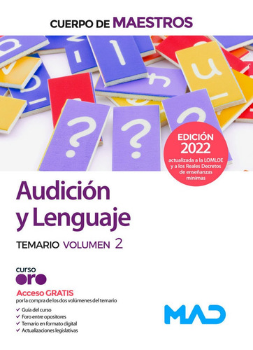Libro Cuerpo Maestros Audicion Y Lenguaje Temario Volumen...