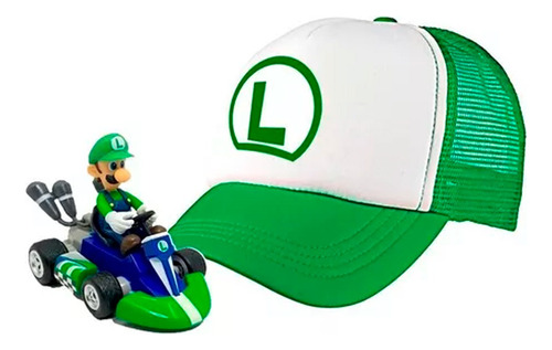 Gorra Camionera + Carro Kart Luigi Mario Bros Verde Regalo