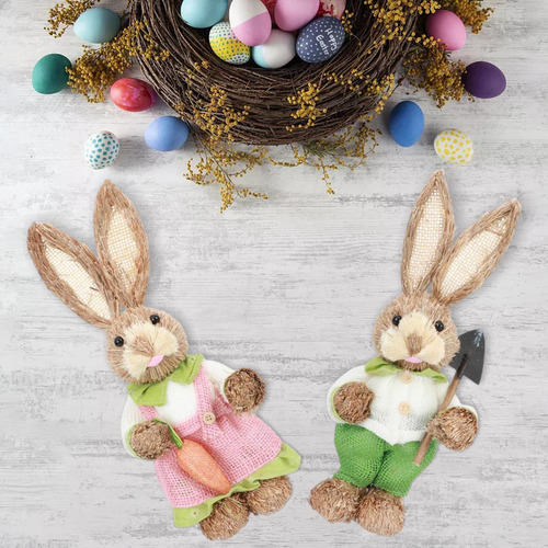 1 Par De Decoración De Conejo De Pascua De Paja Con A