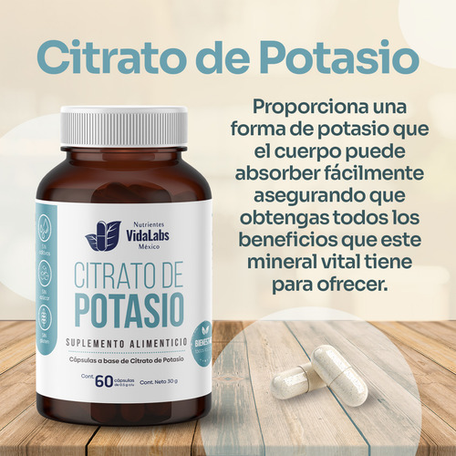 Citrato De Potasio Nutrientes Vidalabs México Frasco 60 Cápsulas