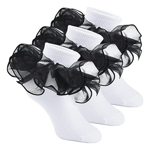 Calcetines De Encaje Con Volantes Para Niñas, 3 Pares, Calce