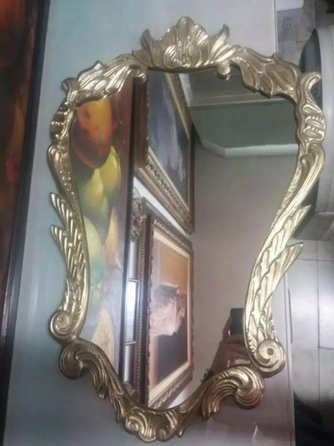 Espejo Antiguo Frances En Bronce Macizo Tallado