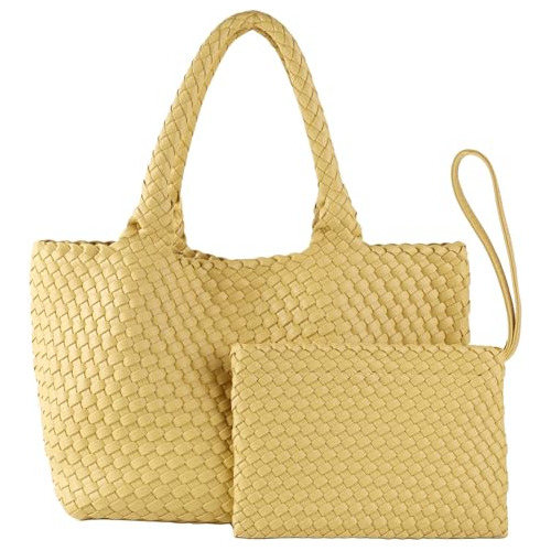 Bolso De Tote Tejido Para Mujer, Bolso De Cuero