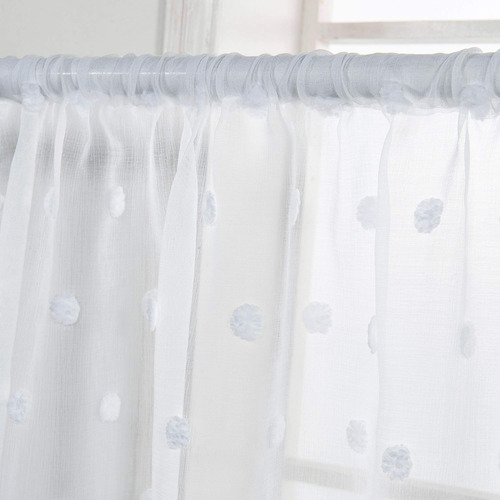 Cortinas Cortas Traslucidas Diseño De Pompones Color Blanco