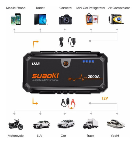 Arrancador De Baterias Automotriz Portatil Jumper 22,000mah
