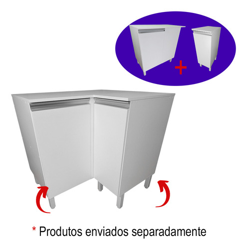 Balcão De Canto Direito 125cm Cozinha Multiuso Com Tampo Montado Cor Branco