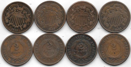 Moneda Estados Unidos 2 Centavos Año 1865 Muy Buena-