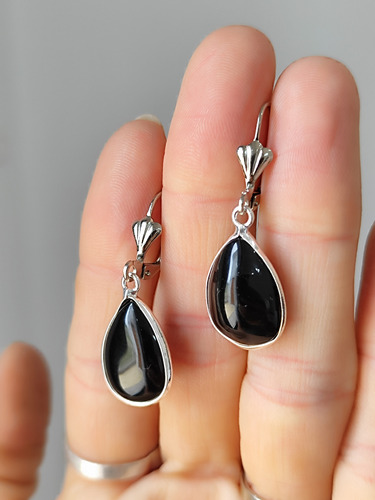 Aros Gotas Obsidiana Piedra Natural Coraocristales