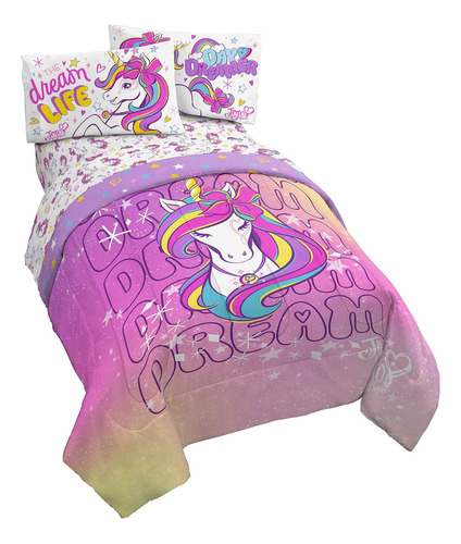 Juego Cama Nickelodeon Jojo Siwa 4 Piezas Edredón Sábanas 