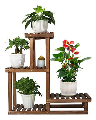 Soporte Plantas De Madera Interiores Y Exteriores, 4 Ni...