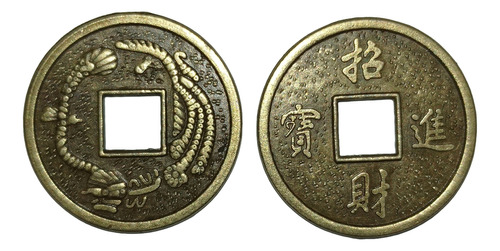 Pack 10 Monedas Chinas De La Suerte Feng Shui Dragón Y Fénix