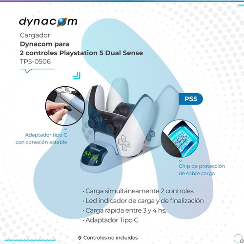 Imagen 2 de 10 de Cargador Dynacom Para 2 Controles Playstation 5 Dual Sense D