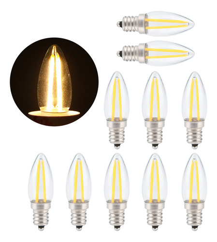 Bombillas Led E12 Pequeñas De Filamento Largo, 10 Unidades,