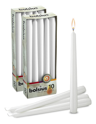 Bolsius 20 Velas Conicas Blancas Sin Perfume De 10 Pulgadas,