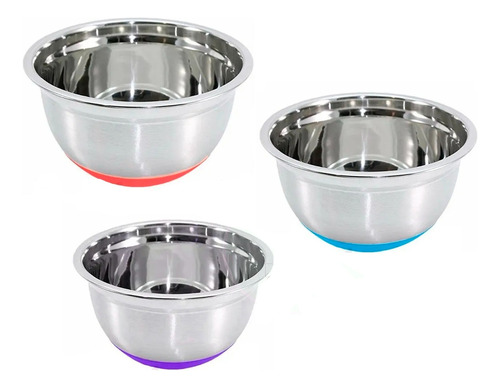 Kit Reposteria Cocina Bowl X3 Acero Inoxidable Base Silicona