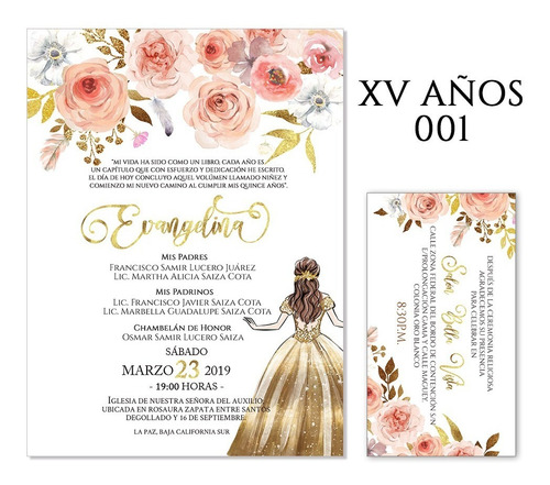 25 Invitaciones - Xv Años Florales V1- Varios Colores | Meses sin intereses 25 Invitaciones - Xv Años Florales V1- Varios Colores | Meses sin intereses