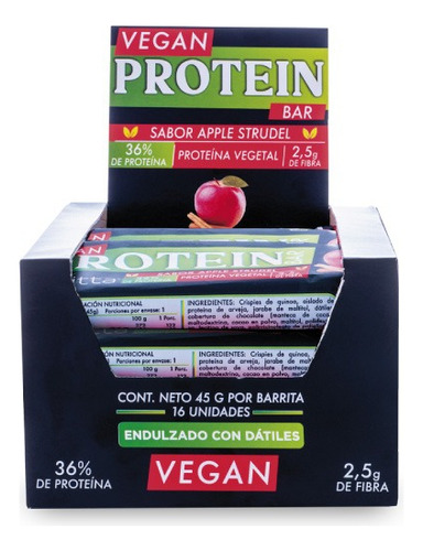 16 Barritas Veganas Proteína Vegetal 45 Grs. Revitta Sabor Apple Strudel