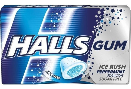 Balas Halls Gum Ice Rush Peppermint Pacote 16 Unidades 288g