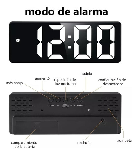 Reloj Digital De Pared Led Termómetro Y Despertadores
