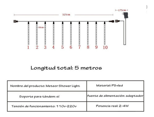 Tubo De Luz Impermeable Estilo Lluvia De Meteoritos 2024a