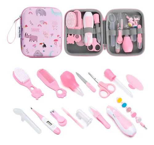 Kit De Higiene Cuidado Bebé 20pcs Termómetro Salud Manicure Color Rosa
