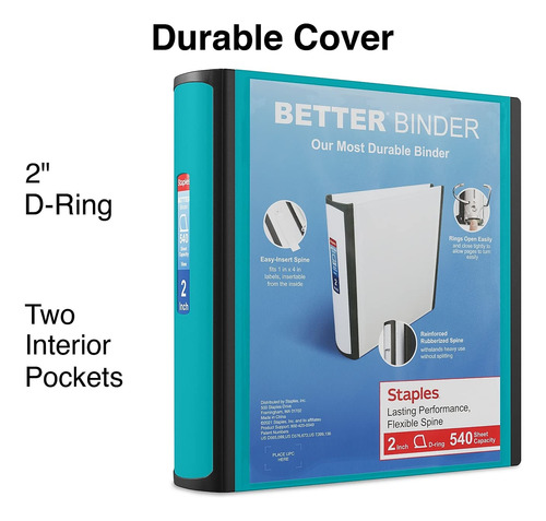 Binder Staples Better, 2 Pulgadas, Color Verde Azulado