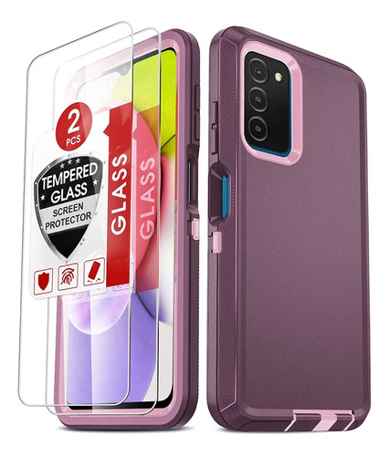 Funda Samsung Galaxy A03s +  Vidrio Templado 3 En 1 - Vino T