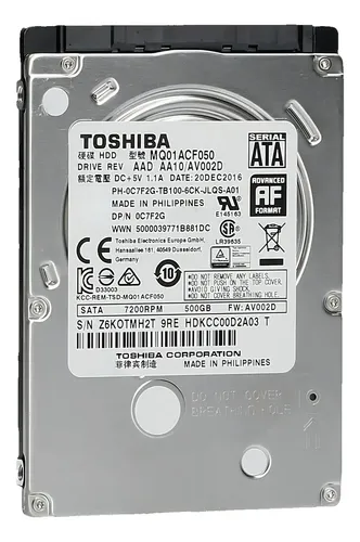 interno Toshiba MQ01ABF Series MQ01ABF050 500GB prata e preto