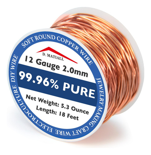 Alambre De Cobre Puro 2.0mm Para Electrocultivo 5.5 Metros