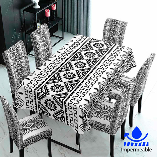 Set De Mantel Para Comedor Impermeable + 6 Fundas/sill Negro