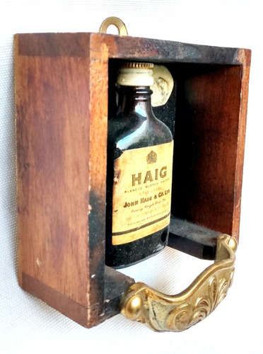 Miniatura Antigua Botellita Whisky Haig S/ Base Madera