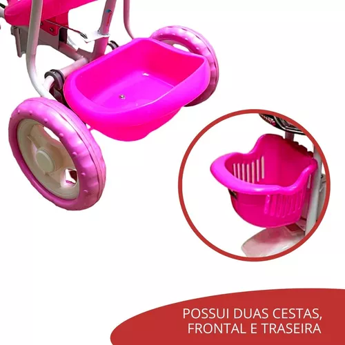 Triciclo Infantil Com Empurrador Motoca Passeio Bebê Rosa