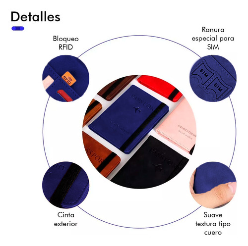 48546848546484 Porta Pasaporte Documentos Funda Protectora Viaje Con Rfid Color Azul