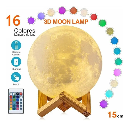 Moonlight Luna 3d Lámpara Luz Led Dimmer Control Remoto 15cm