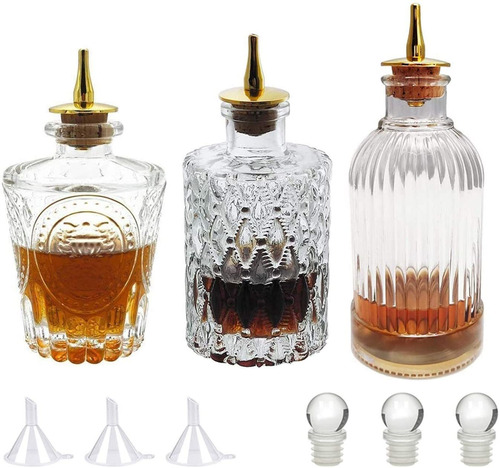 Set De Botellas De Cristal Vintage Con Tapa De Aleacion De 