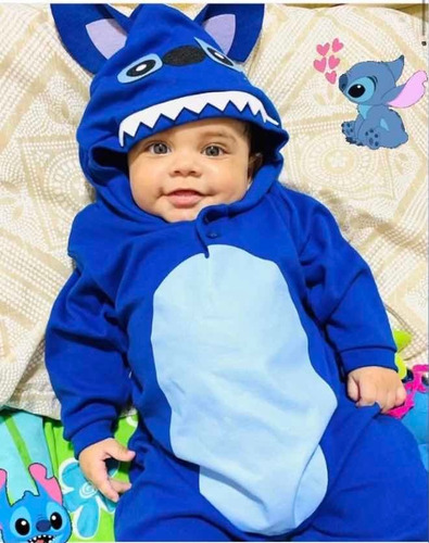 Imagem 2 de 5 de Macacão Bebê Capuz Fantasia (stitch)