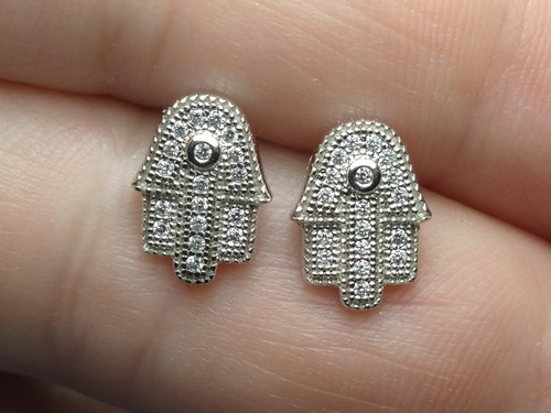 Brincos Hamsa Mão De Fátima  Prata925 18zirconias 1cm 6fotos