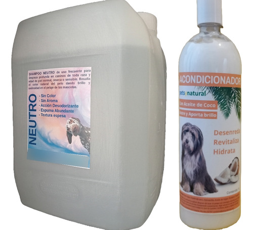 Shampoo Neutro 20l Y Acondicionador 1l Petsynatural Coco