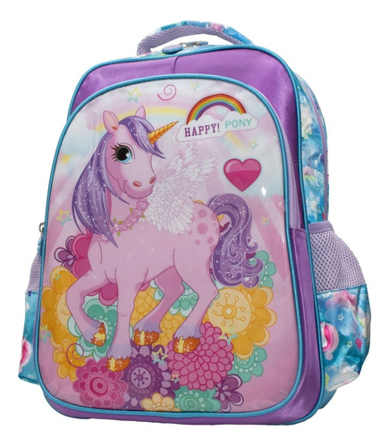 Mochila Escolar Infantil Happy Pony Meninas Cor Azul