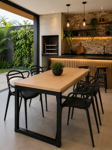 Mesa 120x80 Com Pe De Ferro E 4 Cadeiras Premium Mel Preto